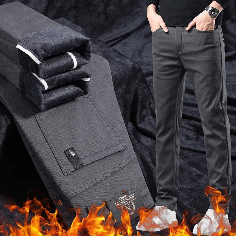 2025 neue Winter Fleece Casual Hosen männer Gerade Dünne Dicke Warme Männliche Business-Mode Casual Elastische Komfort Samt Hosen