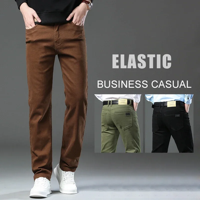 Frühling Herbst Mode Braun Business Casual Stretch Denim Hosen Männliche Marke Hosen männer Kleidung Dünne Jeans Plus Größe 28-44