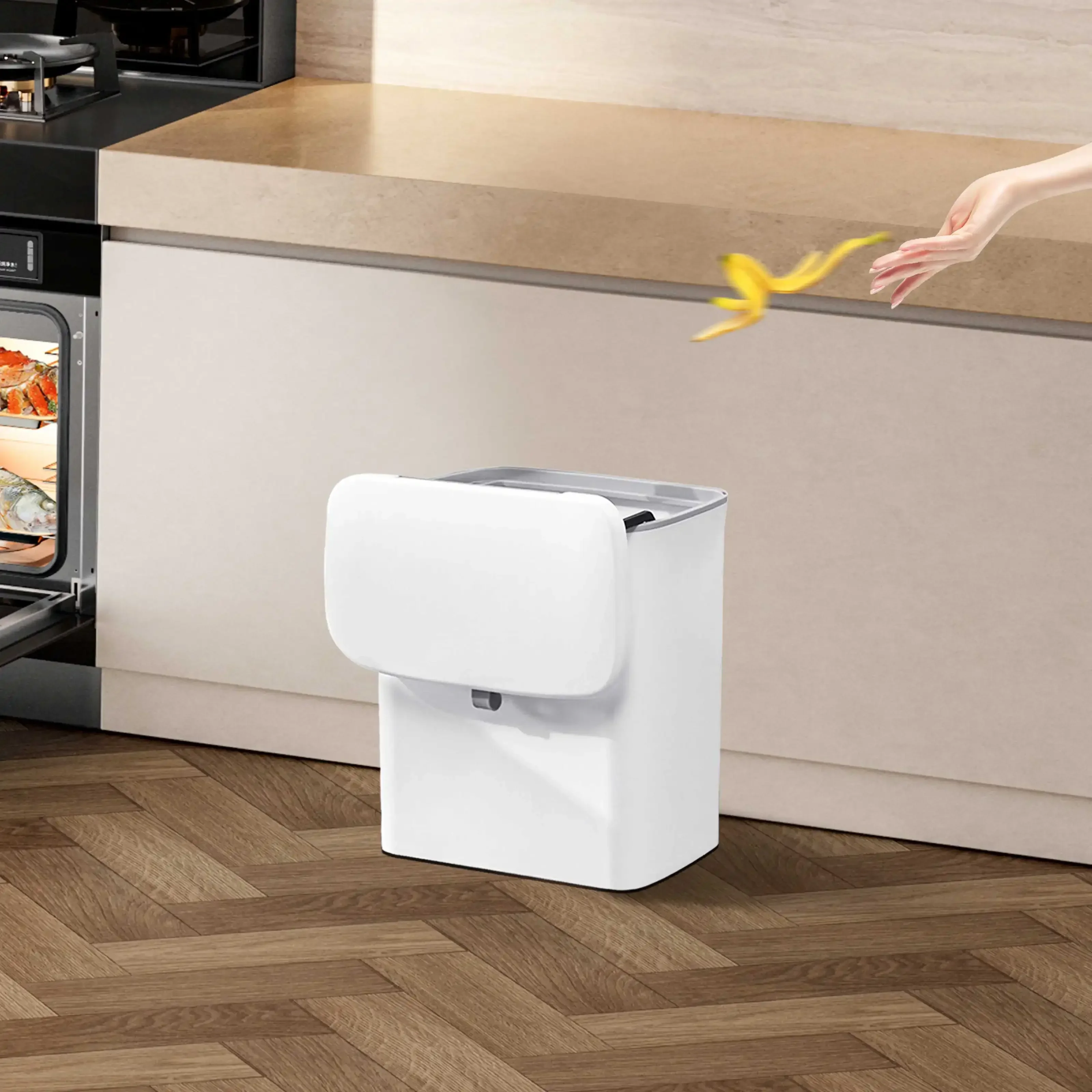 9L wandmontierter Mülleimer mit Schiebedeckel, Küchenabfallbehälter mit Deckel, Küchenschrankbehälter für Wohnmobil, Küchenschrank (weiß)