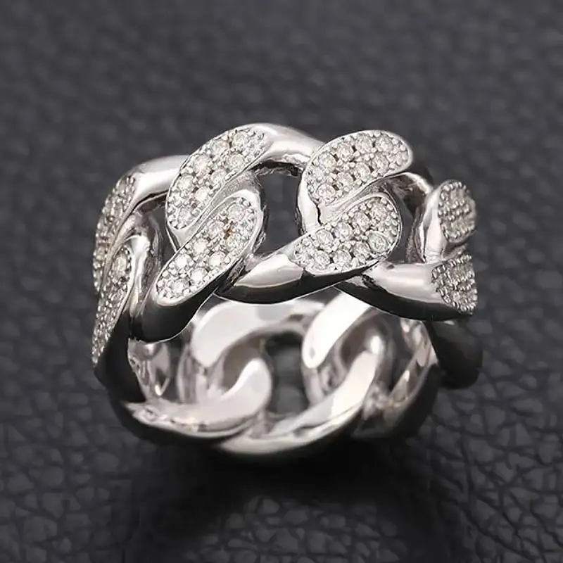 Huitan Luxus-Ring für Damen, Kettendesign, Metall-Finger-Accessoires für die tägliche Verlobungsfeier, eingelegter, schillernder CZ-Modeschmuck Image