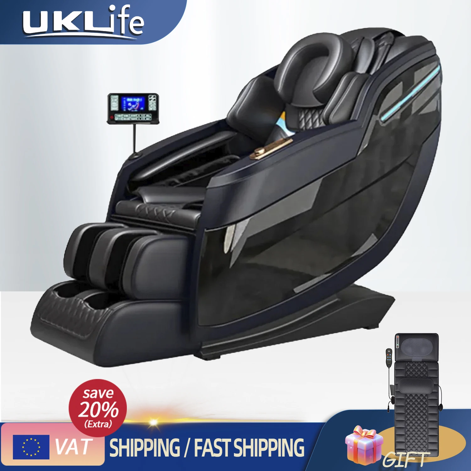UKLife 4D AI Massagesessel mit Zero Gravity/Heat/AirBag und Sprachsteuerung – Ganzkörper-Elektro-Liegesofa für das Heimbüro