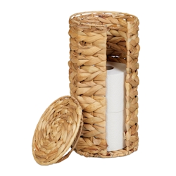 Relaxdays Toilettenpapier Aufbewahrung, 3 Rollen, HxD: 34 x 18 cm, Wasserhyazinthe, Reserverollenhalter stehend, natur Image