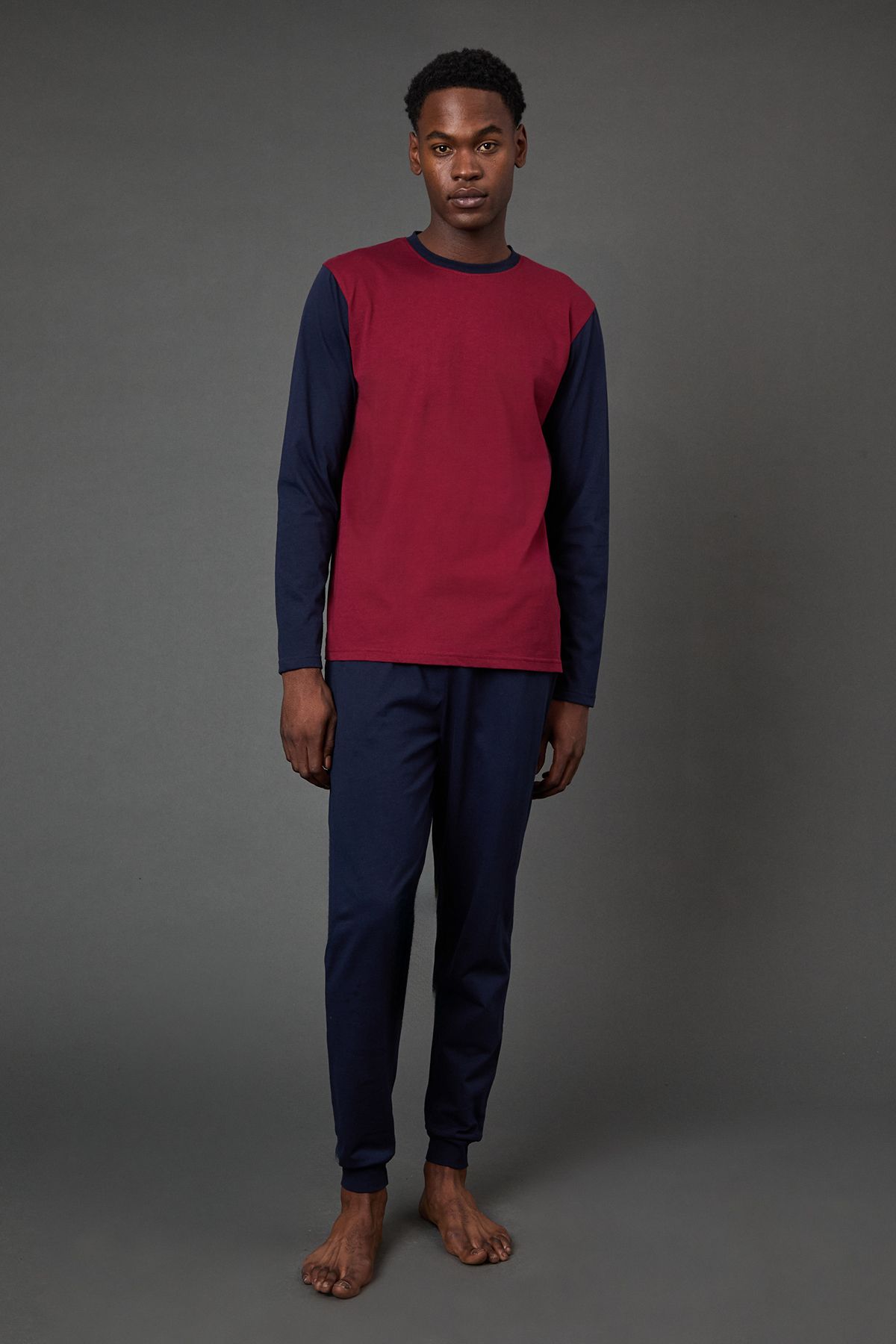 Burton Mens Navy & Burgundy Long Sleeve and Jogger Set Cotton - Size Small | Burton Sale | Discount Designer Brands