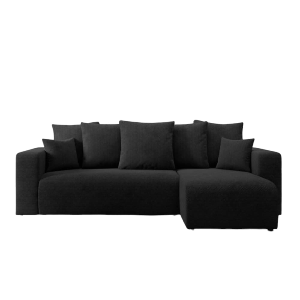 Canapé d'angle convertible 4 places en tissu anti tâche noir