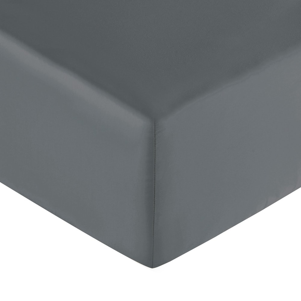 Drap housse satin basalte 140x190 cm