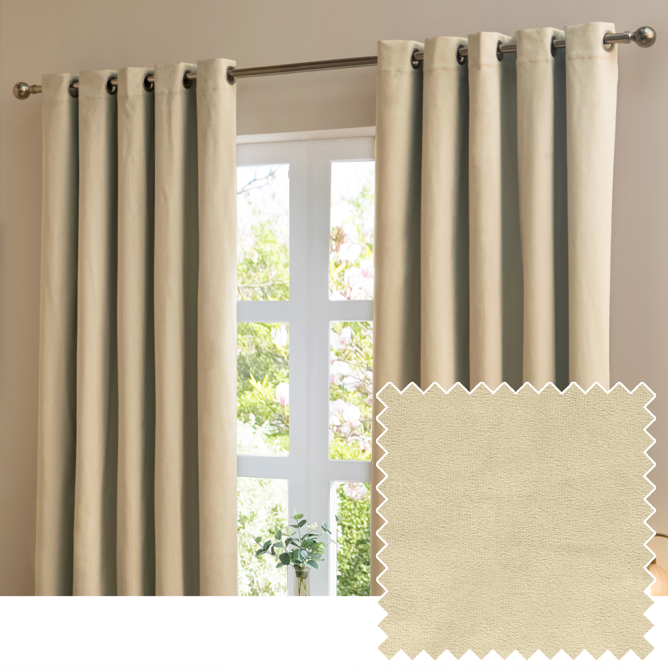 furn. The Ultimate Velvet Blackout Eyelet Curtain Pair, Natural - Beige - Size 117 cm x 183 cm | furn. Sale | Discount Designer Brands