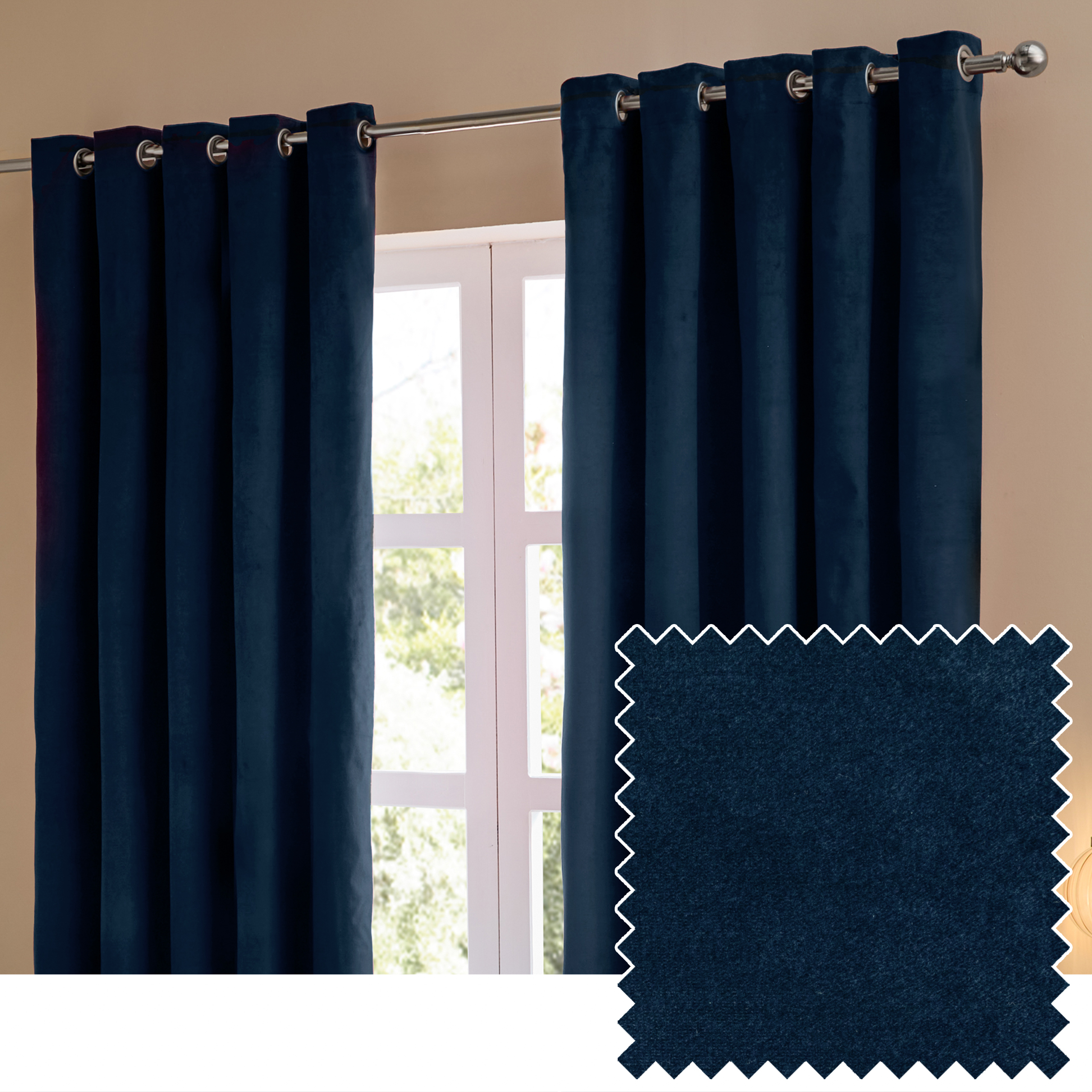 furn. The Ultimate Velvet Room Darkening Eyelet Curtain Pair, Royal - Blue - Size 229 cm x 229 cm | furn. Sale | Discount Designer Brands