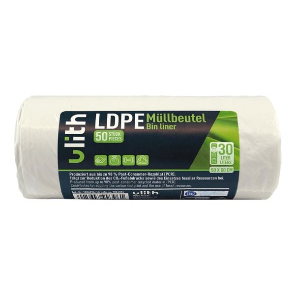 Ulith Müllbeutel aus Recyclingmaterial 30 L weiß 50 Stück, 50x60 cm Image