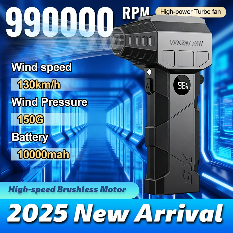 Leistungsstarkes Luftgebläse mit 990000 U/min, Turbogebläse, bürstenloser Motor, Turboventilator, Windgeschwindigkeit 75 m/s, 10.000 mAh, mit LED-Anzeige, Luftstaubwedel Image