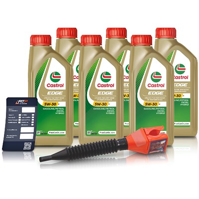 Castrol 6x 1 L EDGE 5W-30 M + Ölwechsel-Anhänger + Einfülltrichter [Hersteller-Nr. 15F6DA]