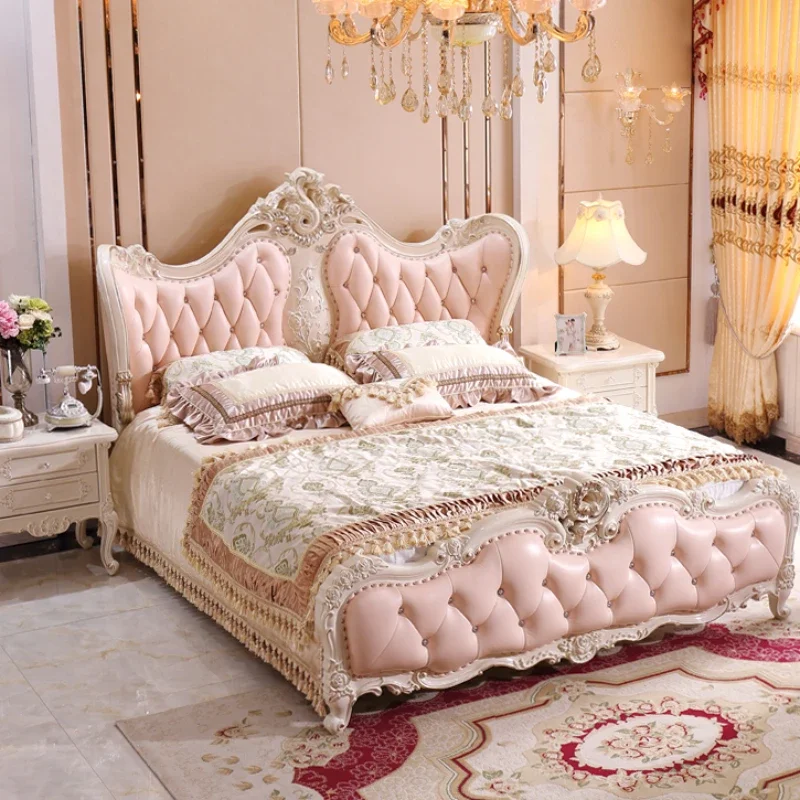 Europäische Prinzessin Luxus Doppelbett Mädchen Modernes Hübsches Rosa Villa Bett Moderne Comferter Lit Möbel Zuhause Image