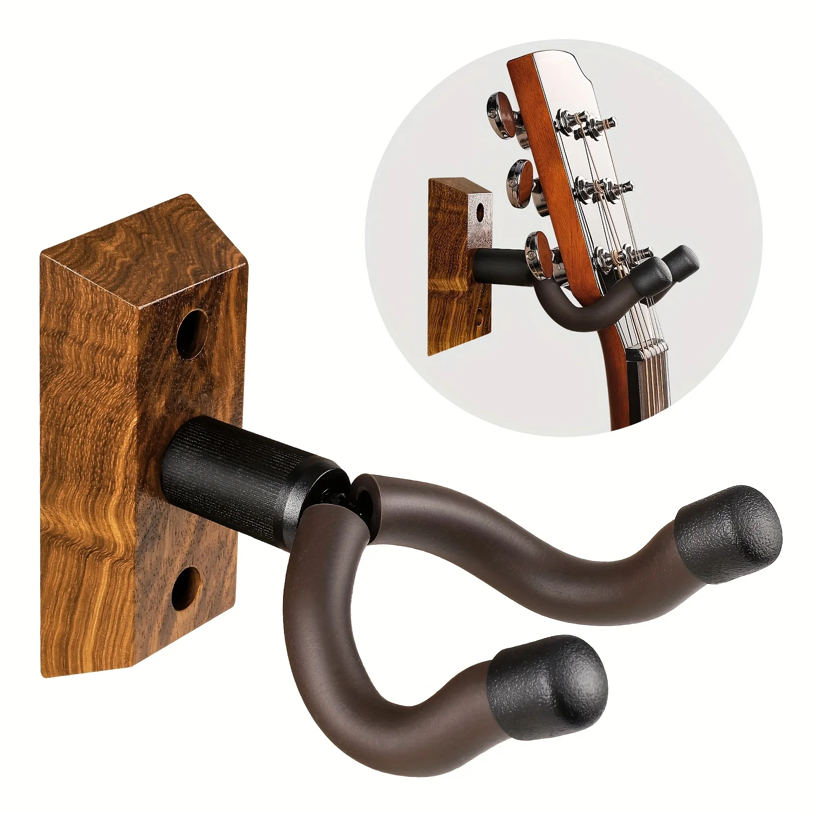 1 Stück Gitarren-Wandhalterung, Gitarrenaufhänger mit drehbaren Haken, geeignet für alle Größen von Gitarren, Zebra-Holz-Gitarren-Wandständer