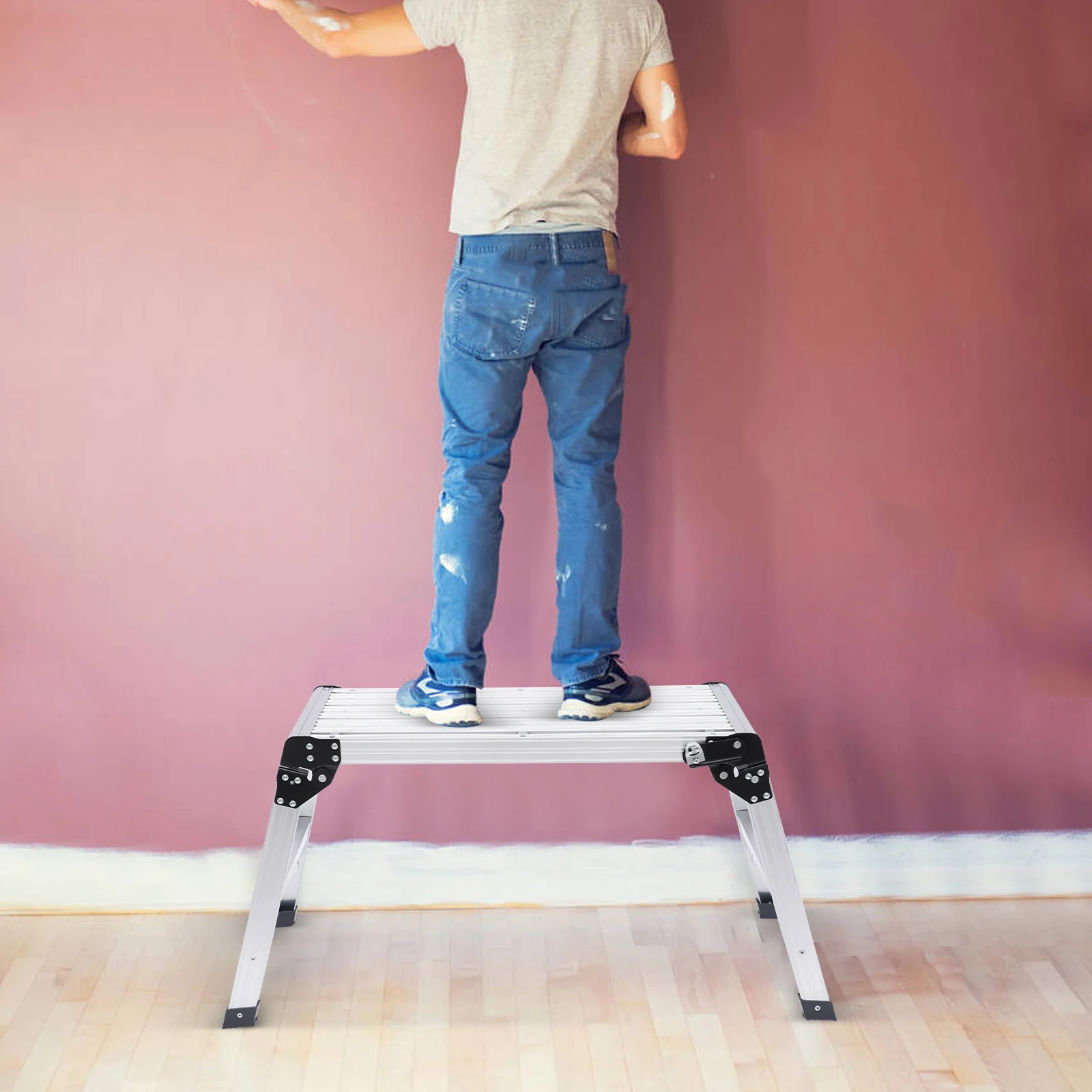 Klappbare Plattform-Trittleiter aus Aluminiumlegierung, 330 lbs Tragfähigkeit, rutschfest, große Oberfläche, tragbar, zum Waschen von Autos, Fensterreinigung Image