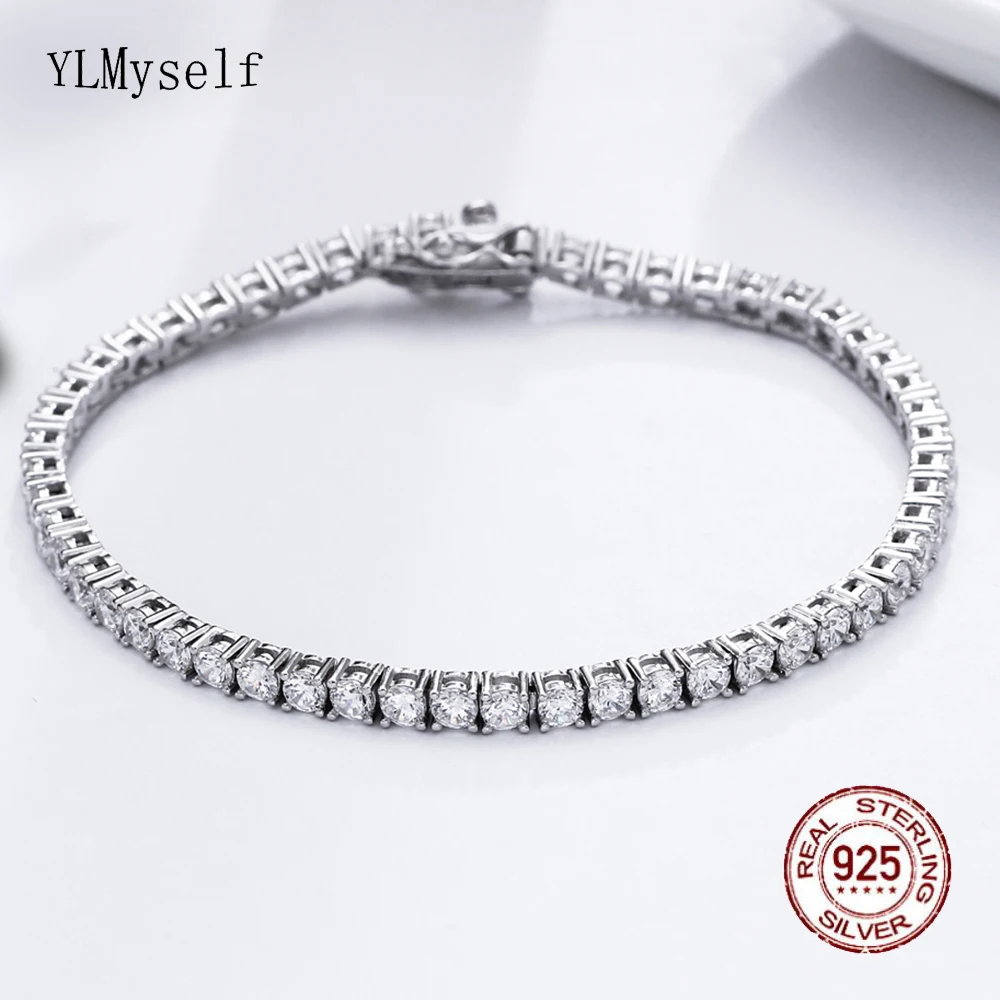 YLMyself Tennis-Armband, 925er Silber, 2 mm, 3 mm, 4 mm, 5A-Zirkonia, 15–21 cm, Luxus-Schmuck für Hochzeitsgeschenk, Damen und Herren, hypoallergen Image