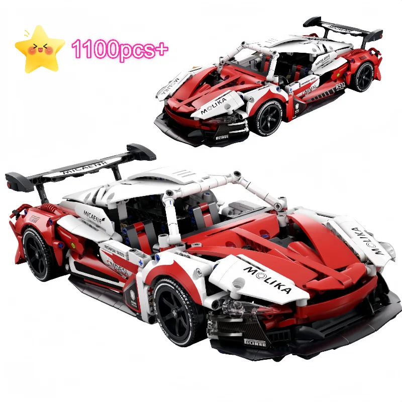 2025 Technische MOC 1:14 Racing Rote Bausteine Racing Sport Auto Geschwindigkeit Fahrzeug Modell Geburtstag Weihnachten Halloween Geschenke Kinder Image