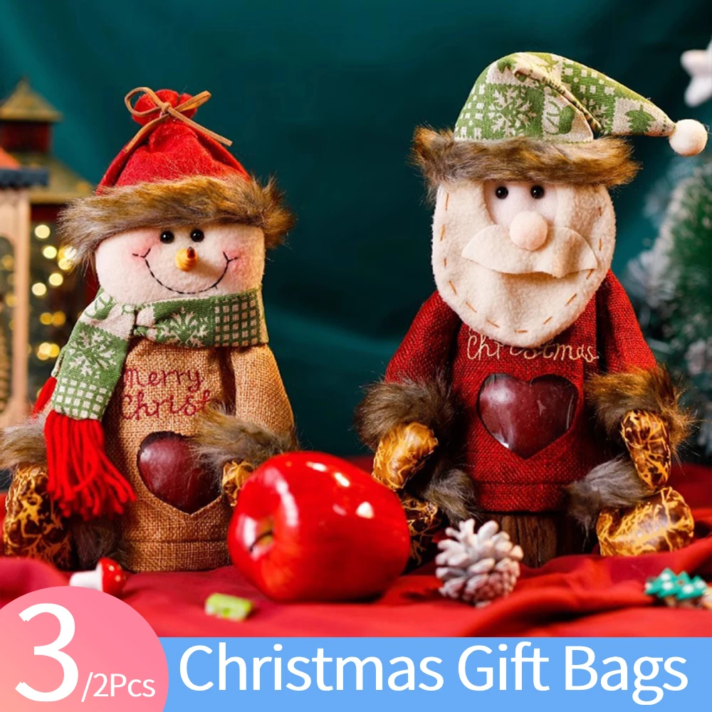 2/3 Stück Weihnachts-Apfelbeutel, wiederverwendbar, Stoff, Weihnachtsgeschenk, Aufbewahrungsbeutel, Weihnachts-Leckerli-Beutel für Weihnachtsgeschenke, Äpfel, Süßigkeiten-Dekoration Image
