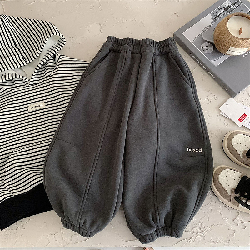 Kids Boys' Pants Sweatpants Fleece Pants Trousers Solid Color Keep Warm Comfort Pants Outdoor Sports Fashion Basic White Gray