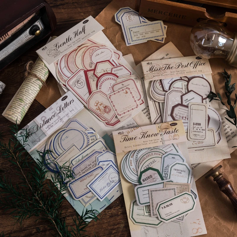 50 Stück Vintage-Aufkleber, Materialpaket, DIY-Etiketten, Nachrichtenboden, Retro-Pflanze, Handkonto, dekorative Scrapbooking-Aufkleber Image