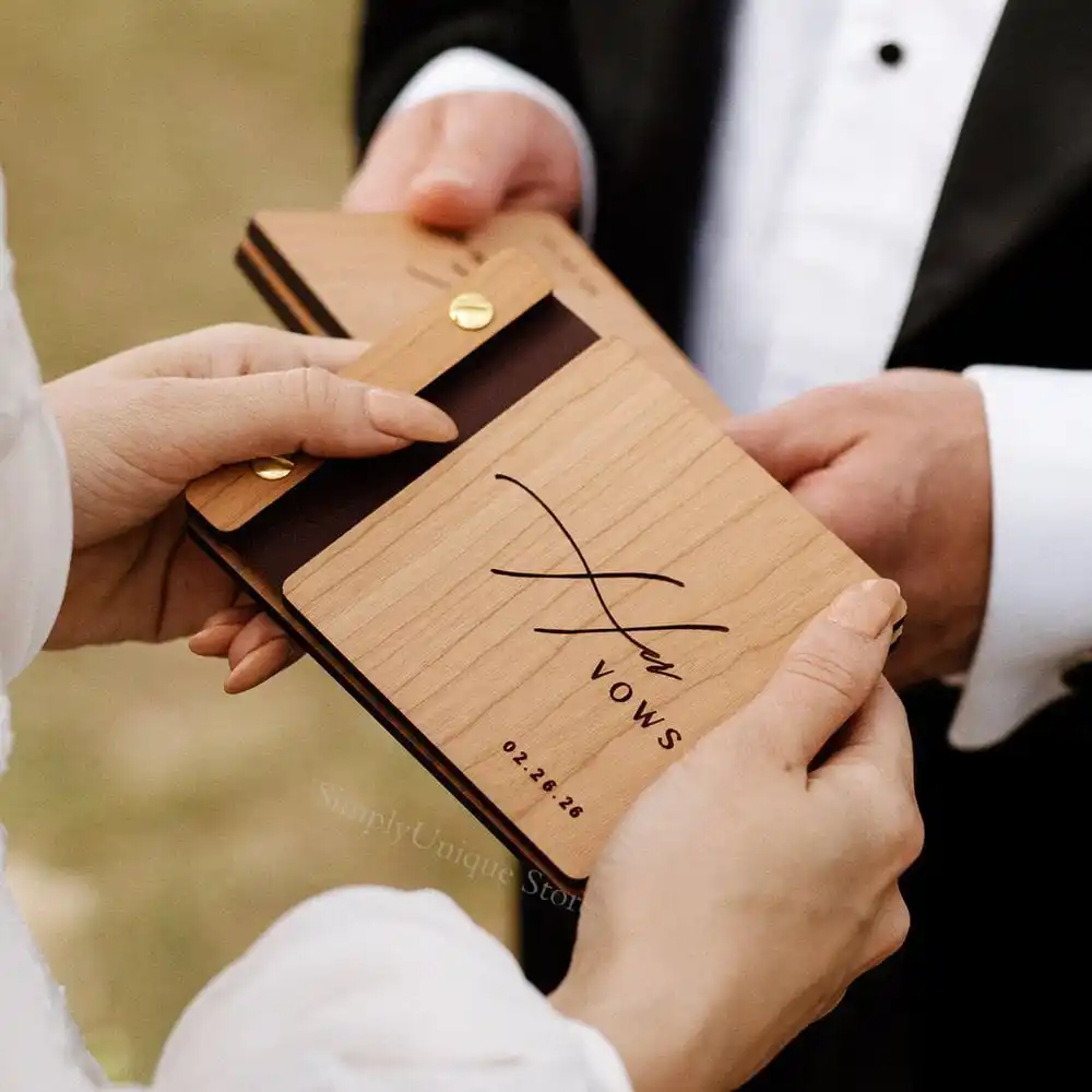 Benutzerdefinierte Holzbücher „Hochzeit“ und ihr Gelübde Broschüren für Braut und Bräutigam, Verlobungsdekoration, Paarbücher, Andenken Image