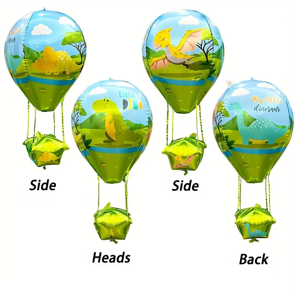 4er-Pack Dinosaurier-Heißluftballonballons, Heißluftballons aus Aluminiumfolie, geeignet für Geburtstagsfeiern, Mottopartys, Dekorationsarrangements Image