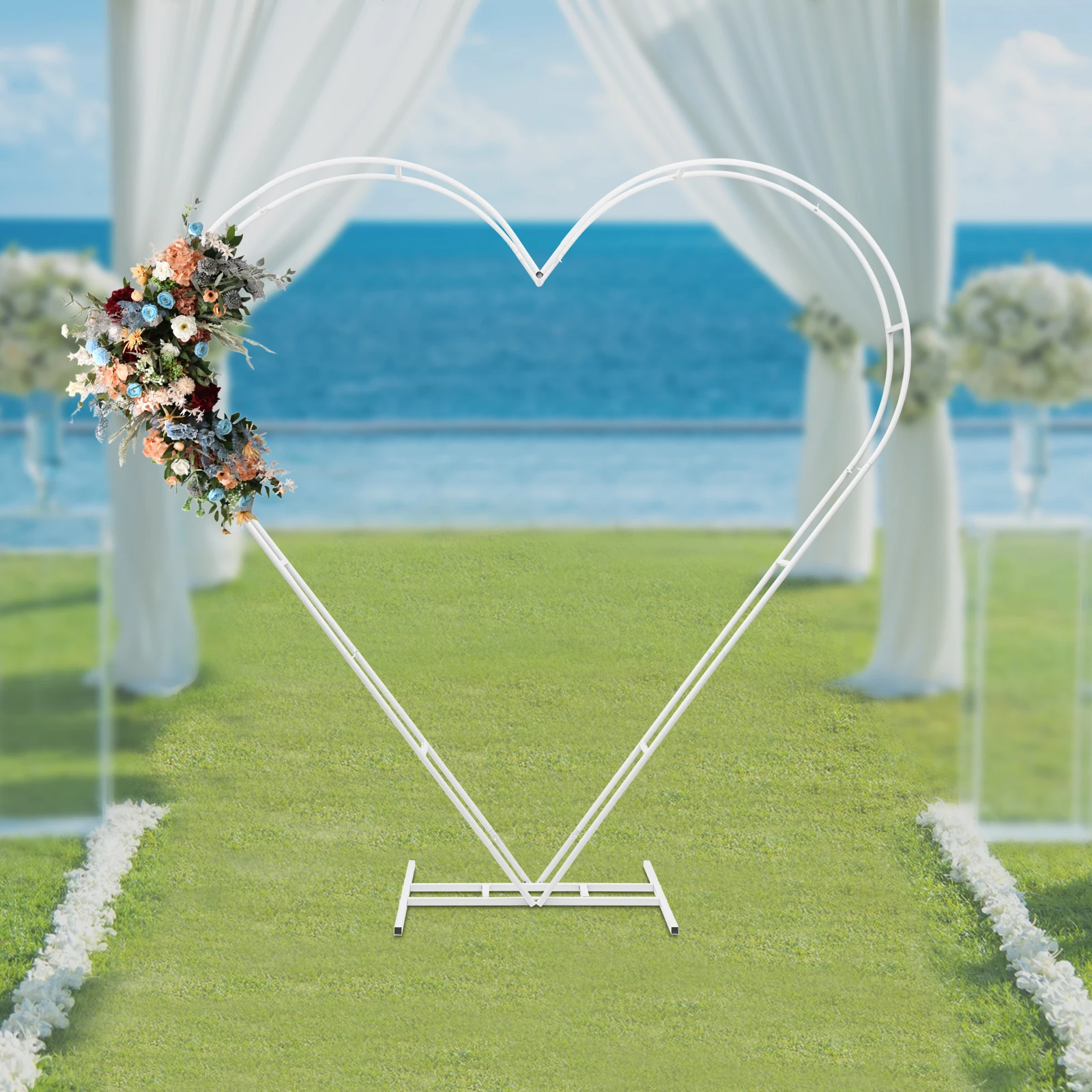 Supporto per arco nuziale da 2,1 m Amore Supporto per arco da matrimonio a forma di cuore Arco per fiori Sfondo per palloncini per decorazioni per feste Doppio tubo