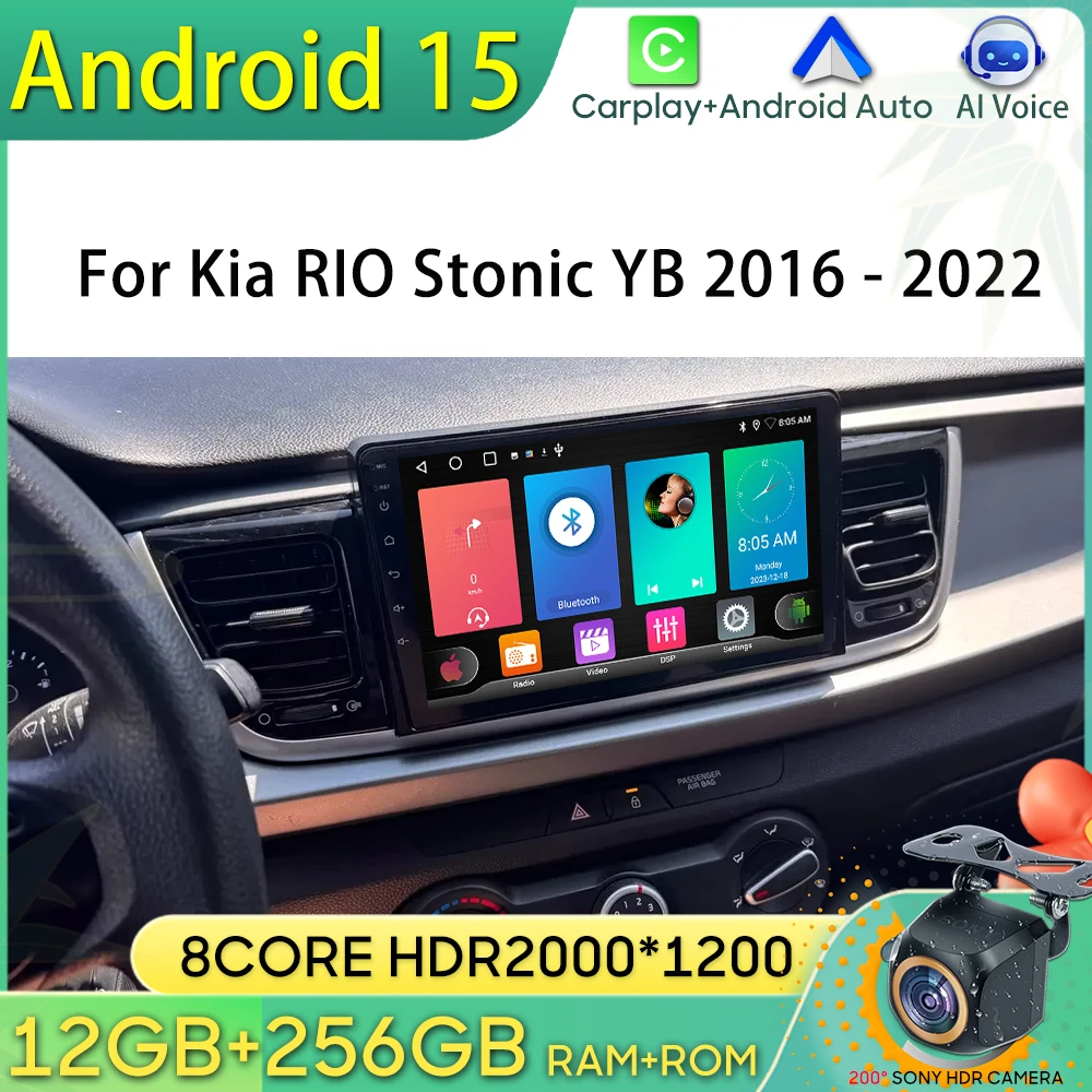 Android 15 Autoradio Per Kia RIO Stonic YB 2016 2017 2018 2019 2020 2021 2022 Navigazione GPS Android Auto Carplay Wifi No 2din