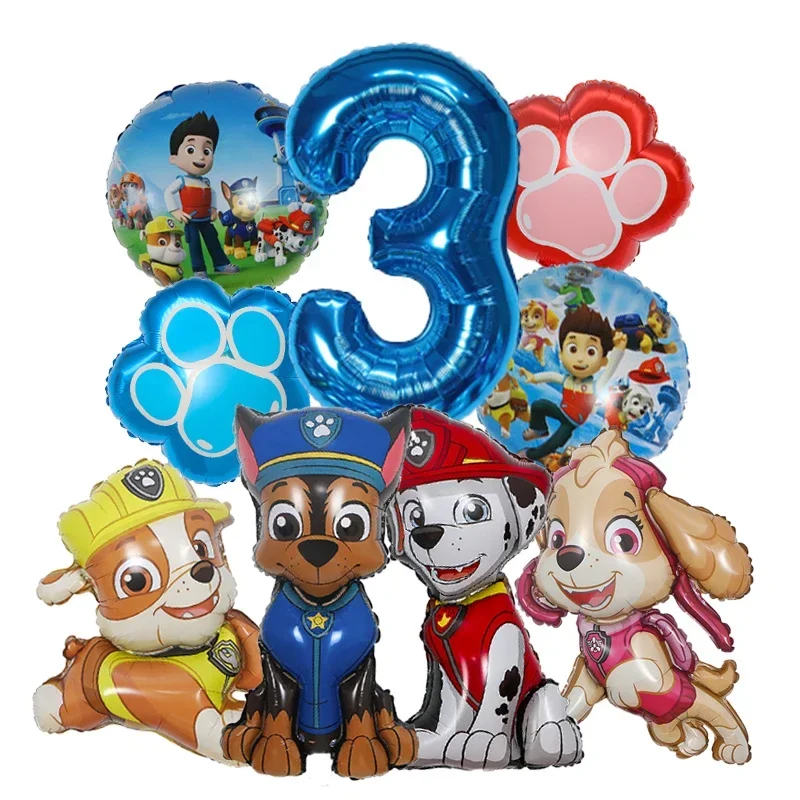 9 stücke Cartoon Paw Patrol Thema Folie Ballon Anzahl Ballon Kinder Geburtstag Party Dekoration Baby Geschenk Party Chase Skye Ballon Image