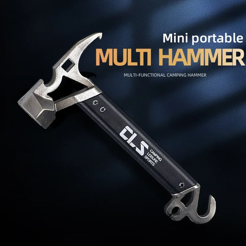 Multifunktionaler Mini-Hammer für Outdoor-Camping- und Bergsteigwerkzeuge, Edelstahl-Hammer, Zelt-Nagelhammer, Flaschenöffner Image