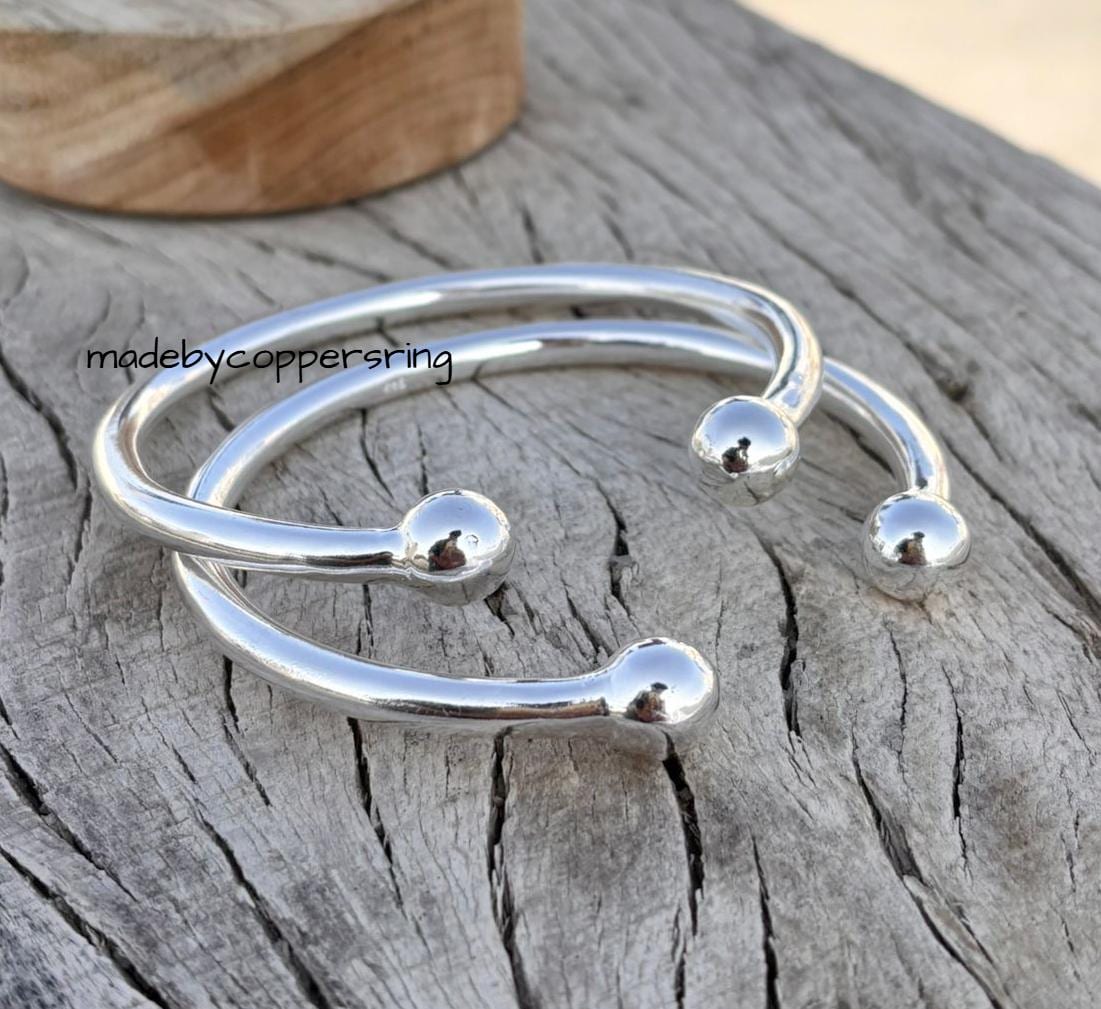 Set di 2 bracciali a coppia in argento da uomo, bracciale a coppia pesante in argento sterling 925 massiccio, bracciale a coppia, bracciale a doppia c