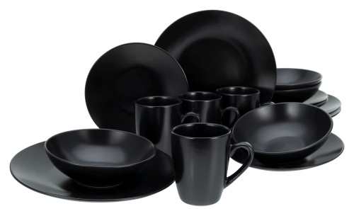 CreaTable Black Matt Schwarz Kombiservice 16-tlg Steinzeug Image