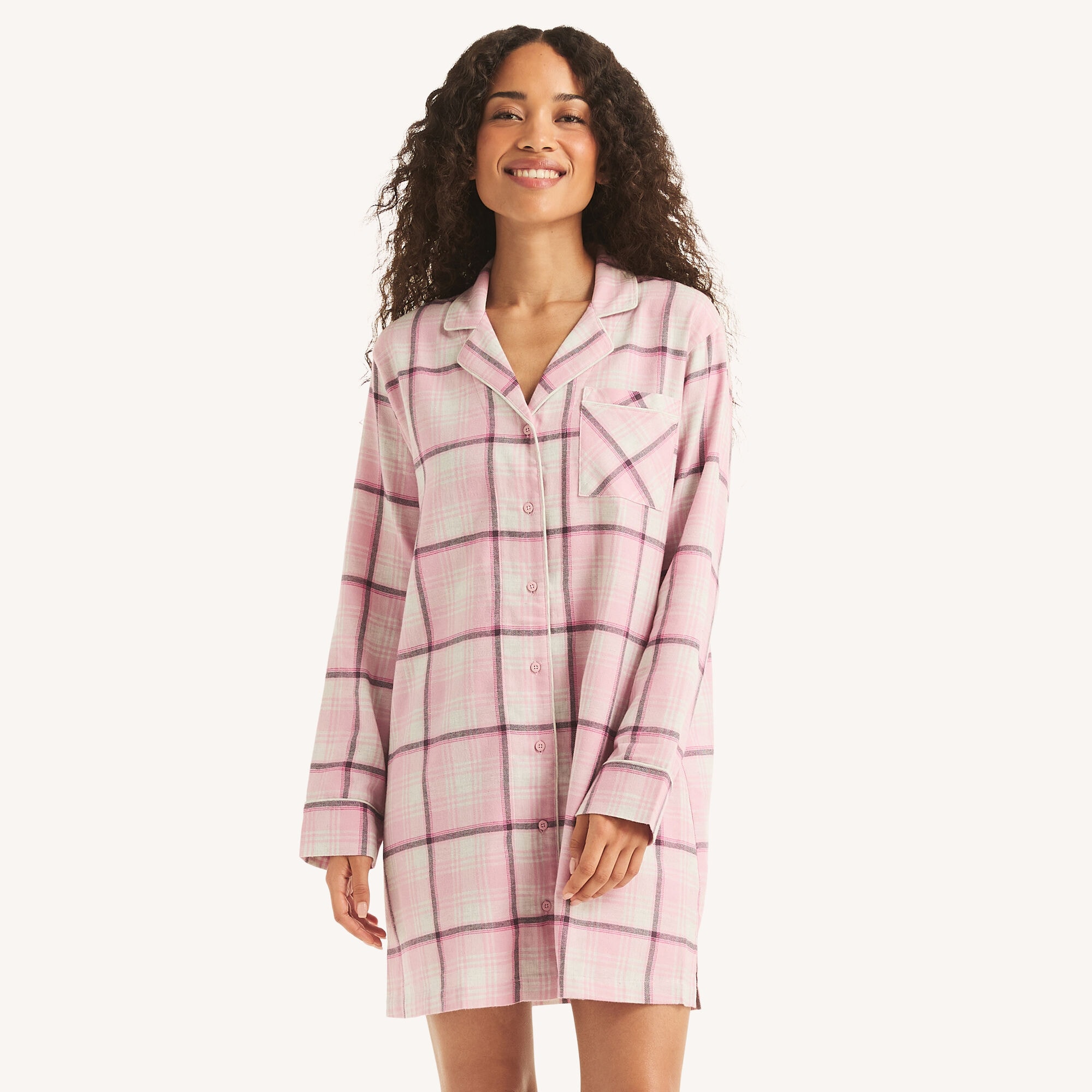 Nautica Women's Plaid Sleep Shirt Dress 668 (Mauve Glow), S