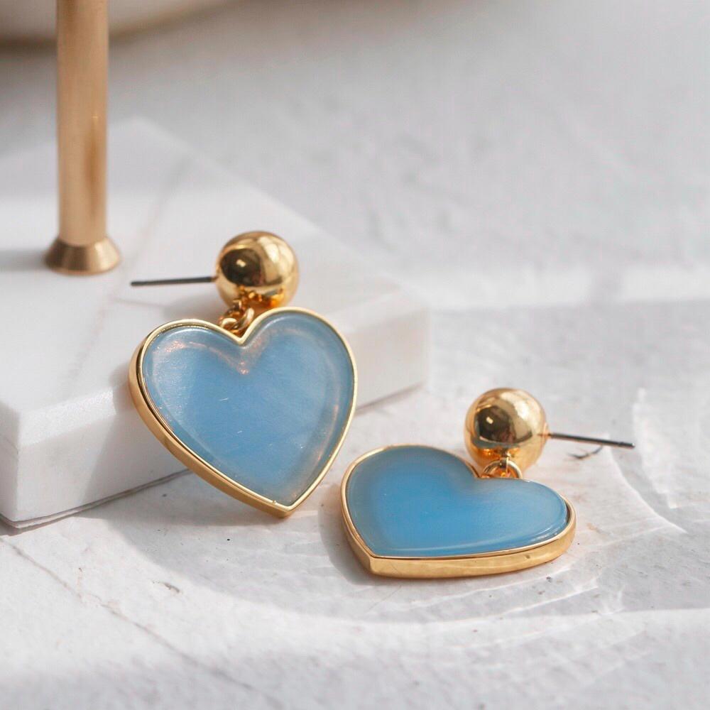 J. Crew Jewelry | J.Crew Heart Drop Earrings | Color: Blue/Gold | Size: Os