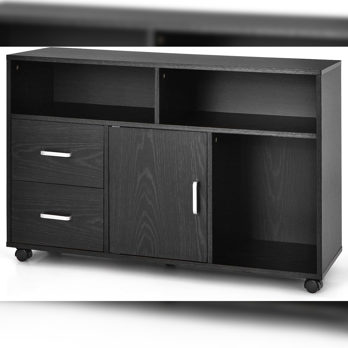 COSTWAY Rollcontainer mit 2 Schubladen und 3 offenen Fächern, Mobiler Aktenschrank mit 5 Rädern Image