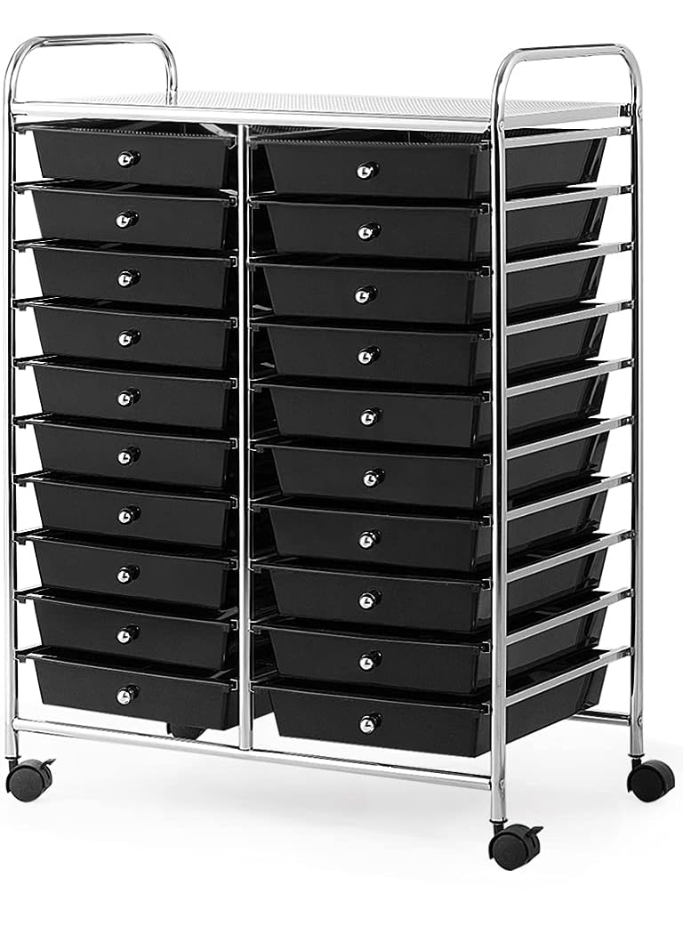 COSTWAY Rollwagen mit 20 stapelbaren Schubladen, Schubladenwagen, Rollcontainer mit Metallrahmen und Regal Image
