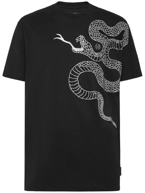 Snake-Embellished T-Shirt - Black - Philipp Plein T-Shirts