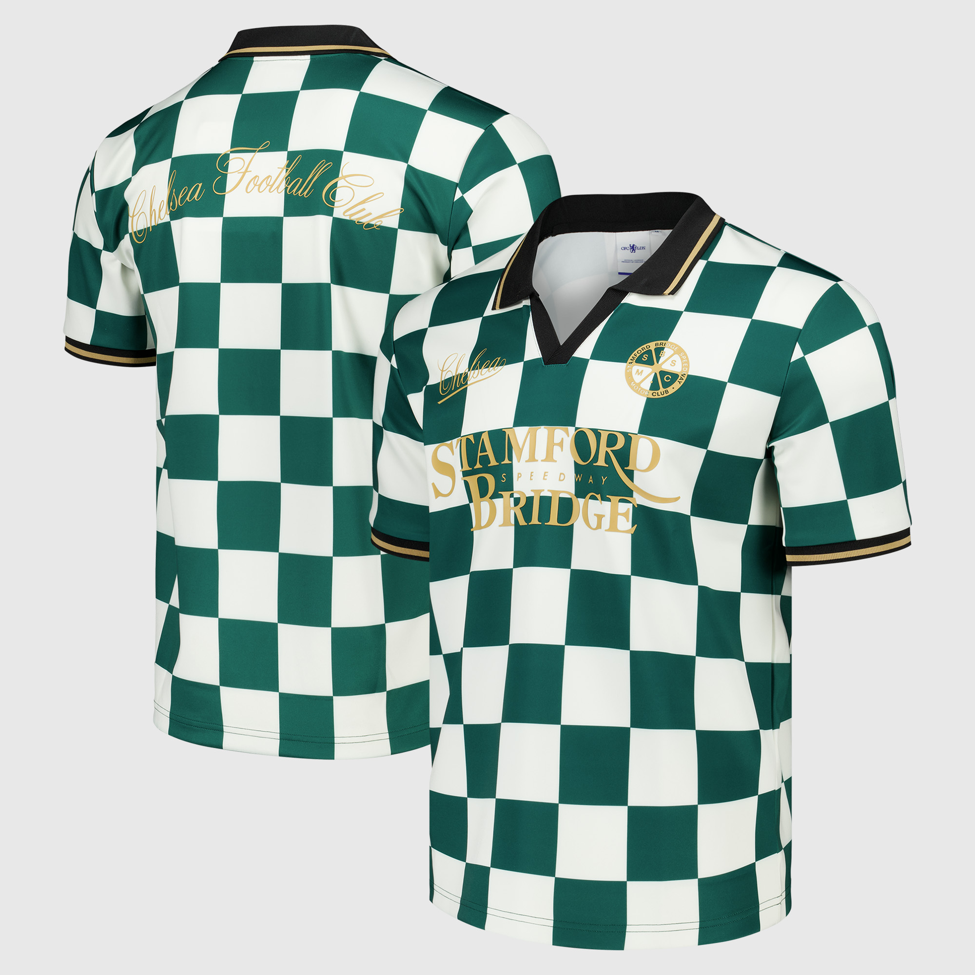 Chelsea Speedway Kariertes Poly-Poloshirt – Dunkelgrün/Off-White Image