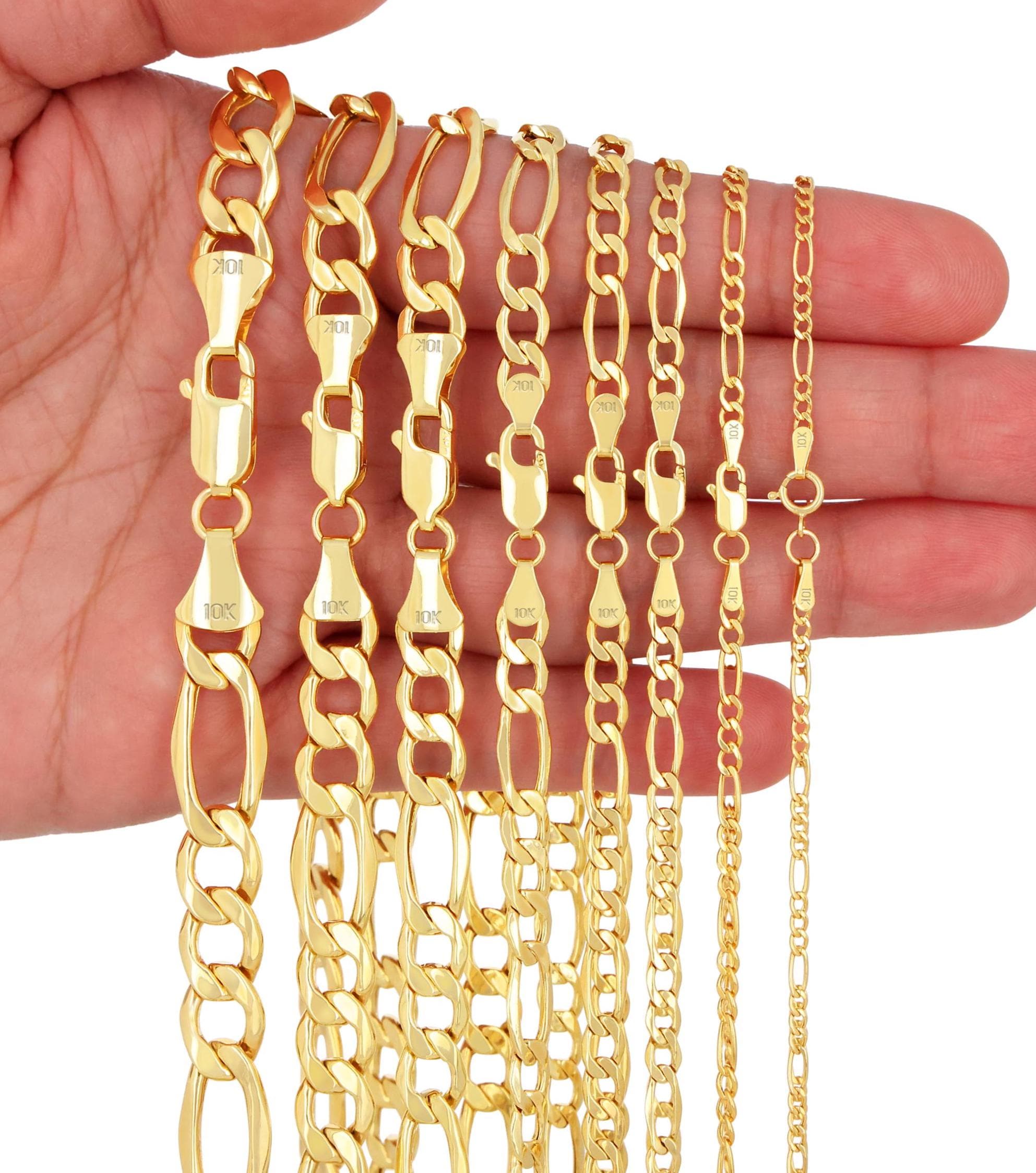 "Catena Figaro in oro giallo 10K / Collana a maglie italiane in vero oro / 2 mm 2,5 mm 3,5 mm 4,5 mm 5,5 mm 7 mm 8 mm 9 mm / 16-30\" / Gioielli da uomo"