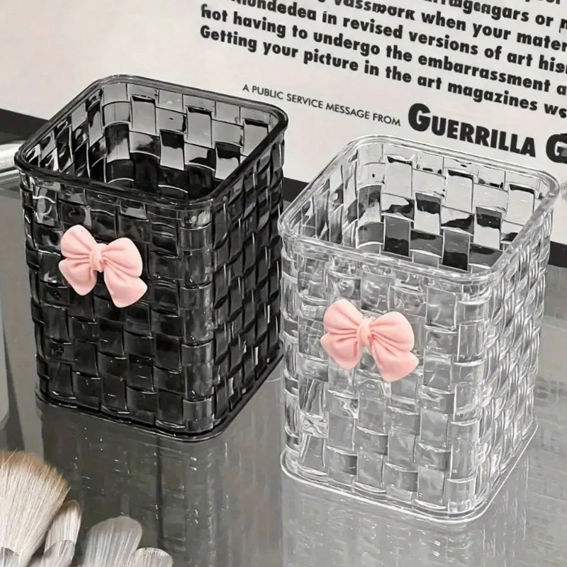 Transparentes Acryl-Büro mit Knotendekoration, Stifthalter und langlebig für Bürobedarf, Stifte und Zubehör. Praktisch Image