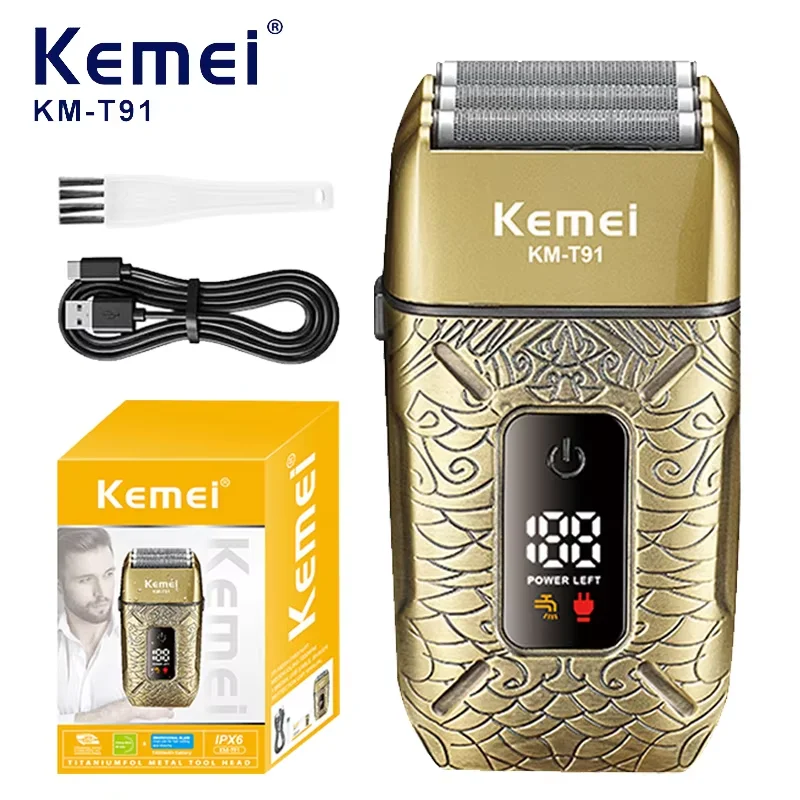 Kemei Elektrische Triple Klingen Rasierer Wiederaufladbare Barber Folie Rasierer Professionelle Cordless Glatze Rasieren Maschine Männer KM-T91 Image