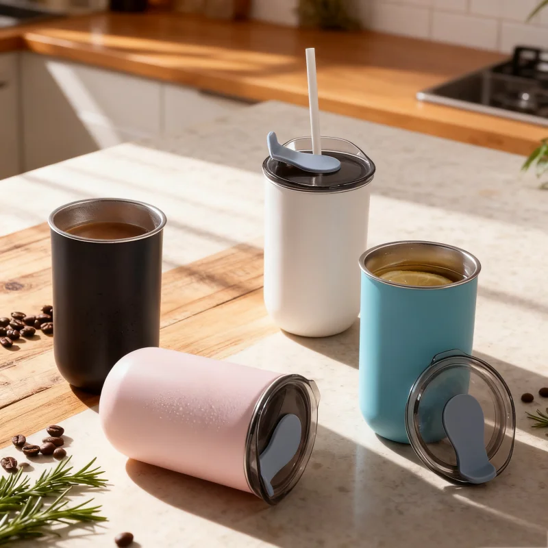 300 ml Edelstahl Kaffeetasse Becher mit Deckel Einfache isolierte Kaffeetasse Thermoflasche Hitzebeständige Thermosbecher Trinkgeschirr Image