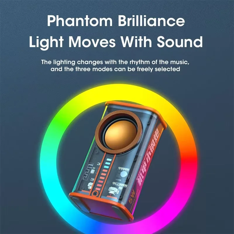 Transparenter kabelloser Cyberpunk-Bluetooth-Lautsprecher, Ton, Licht, Rhythmus, Subwoofer, TWS, Stereo-Musikzentrum, Freisprechanruf Image