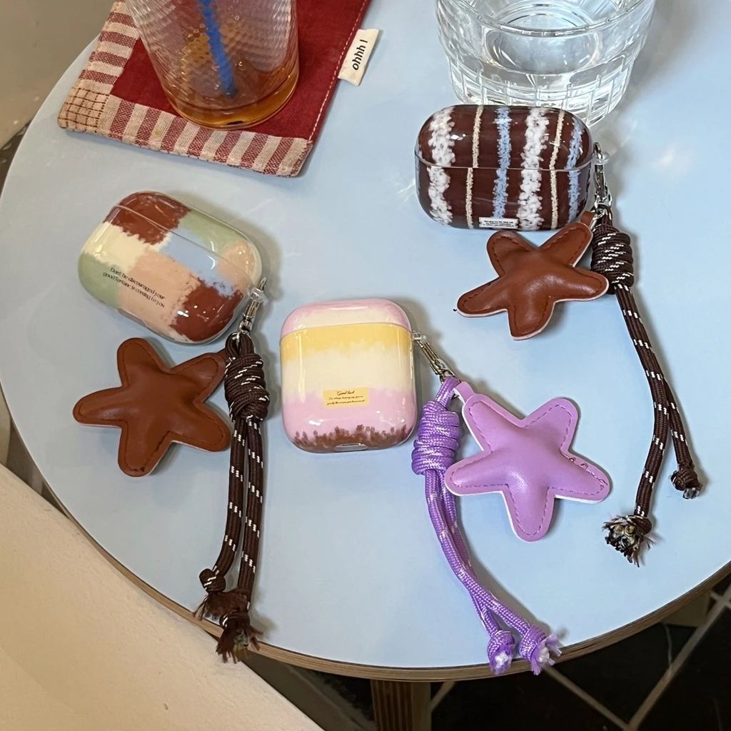 Herbst Winter Retro Farbe Kollision Render Mit Sterne Lanyard Stoßfest Kopfhörer Abdeckung Fall für AirPods 1 oder 2 3 4 Pro 2 Pro 3 Image