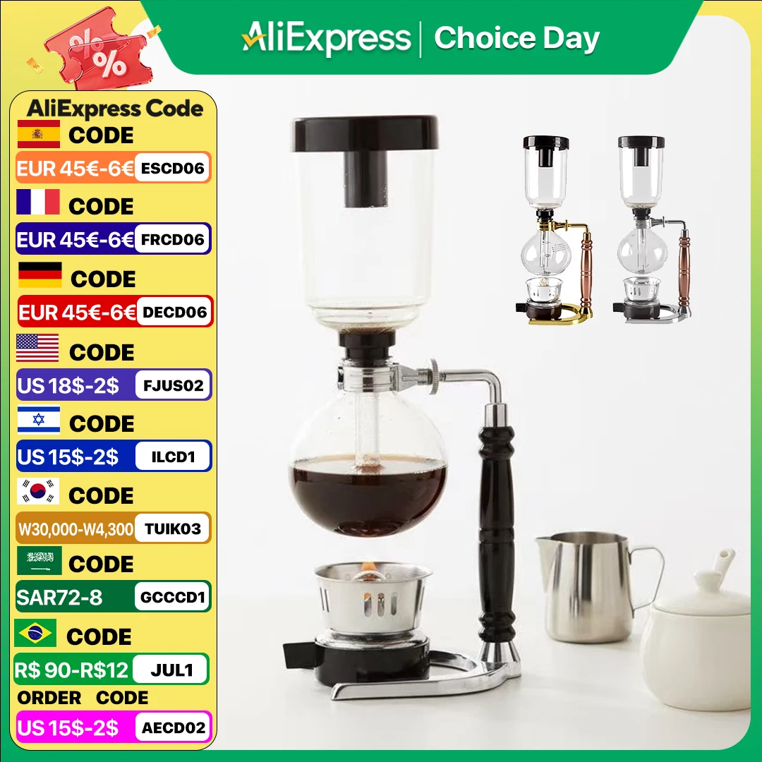 3/5Cups Syphon Pots High Quality Coffee Kettle Pot Set Filter Syphon Coffee Maker Tea Siphon Heat-Resistant Household Pot