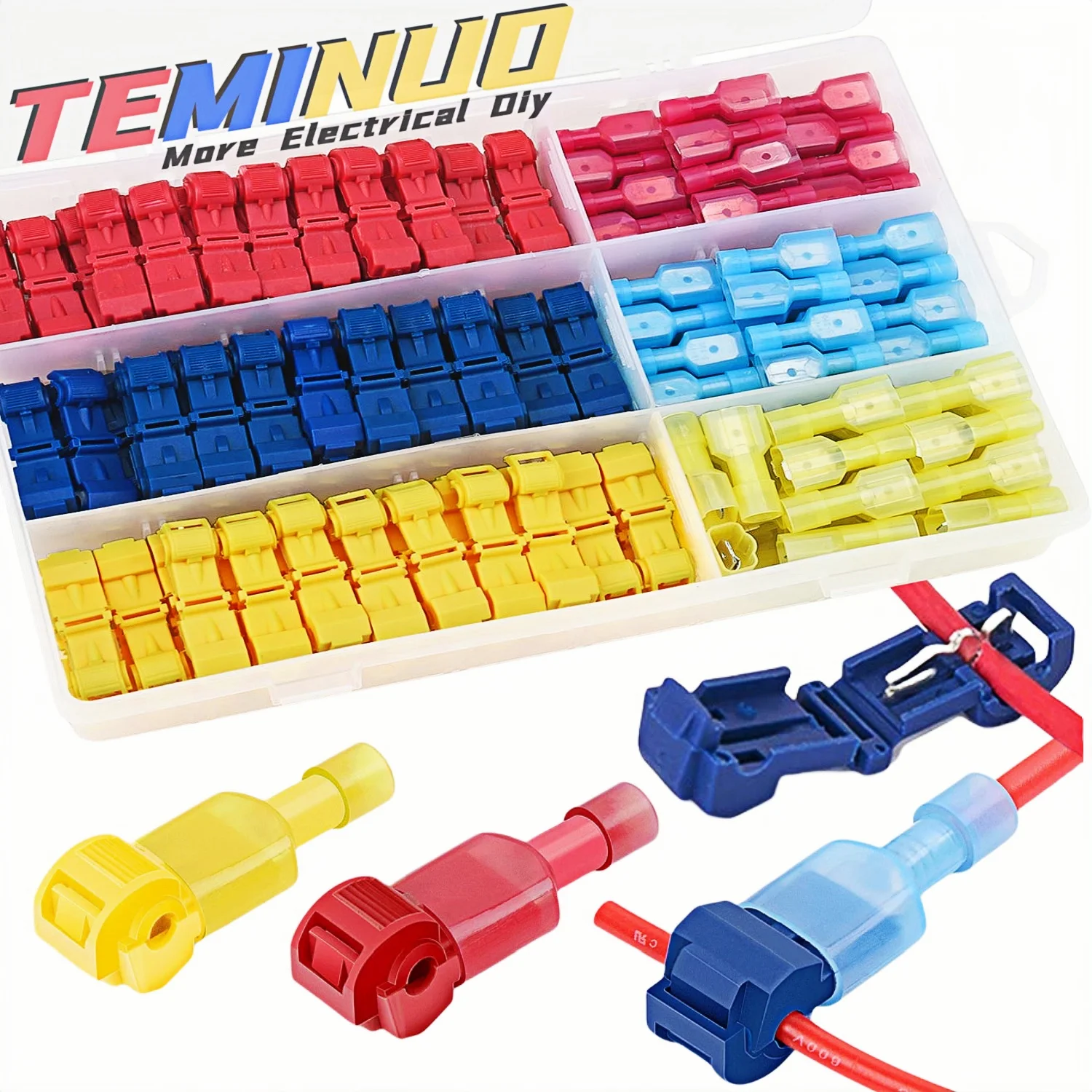 T-Tap-Drahtverbinder, 60/50/40 Stück, selbst abisolierend, mit Nylon, vollständig isolierter männlicher Schnellkupplungsspleiß, T-Typ-Elektrodraht Image