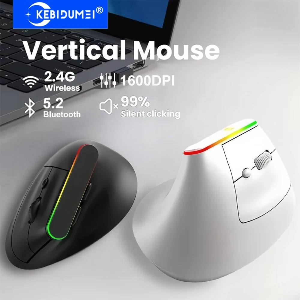 Dual Mode RGB Vertikale Maus 2,4G Drahtlose Maus Bluetooth Maus Ergonomische Mäuse Wiederaufladbare Stille Maus für PC Laptop Desktop Image