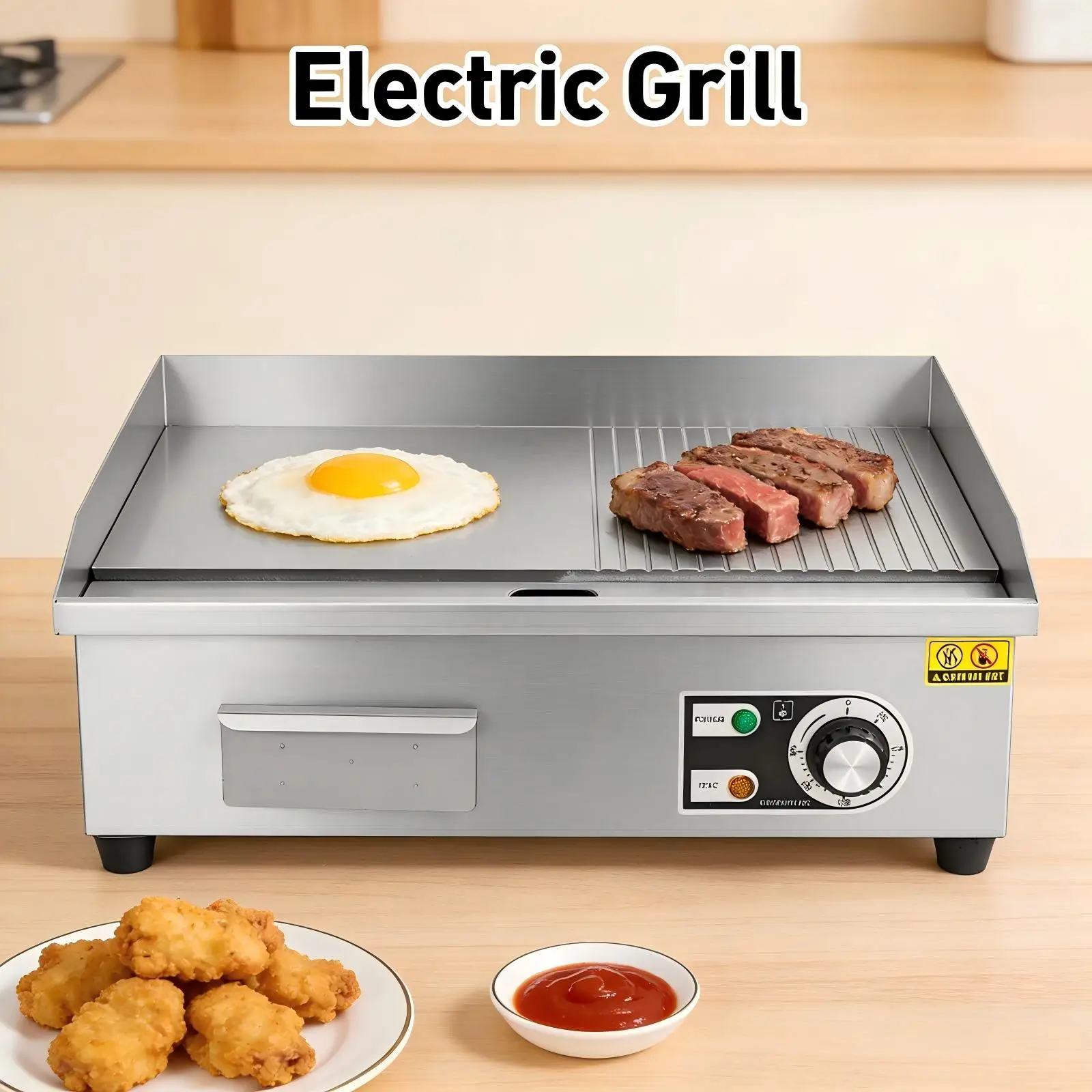 220V 3000W 22" Elektrogrill 55*43*24cm Kommerzieller Elektrogrill Halbflacher Arbeitsplattengrill Edelstahl Restaurant Gril Image