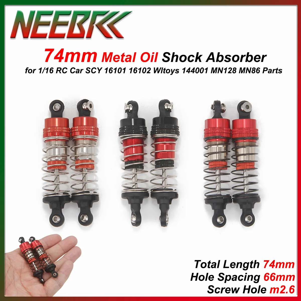 74 mm Stoßdämpfer Metall Öldämpfer für 1/16 RC Auto SCY 16101 16102 JJRC Q130 Wltoys 144001 16103 MN128 MN86 MJX 16208 16207 Image