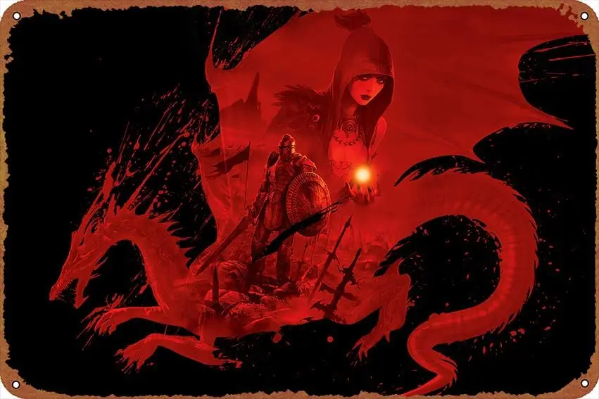 Dragon Age: Dragon Age Videospiel Lustiges Blechschild Spiel Poster Vintage Niedliches Metallschild Geschenk Retro Neuheit Café Store Garage Blech Si Image