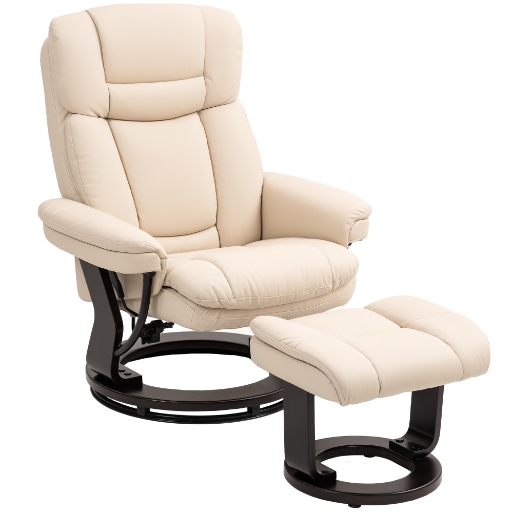 Fauteuil salon avec repose-pieds dossier inclinable PU crème