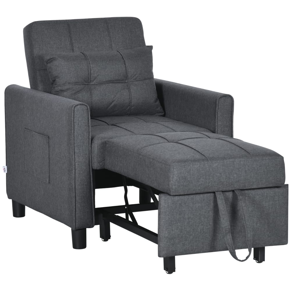 Fauteuil convertible 1 place dossier réglable tissu aspect lin gris